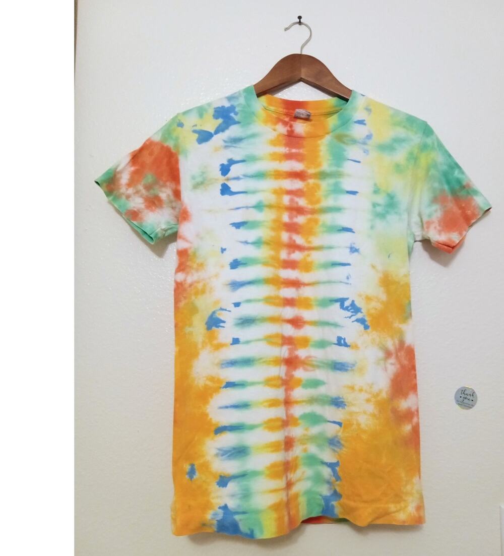 Vintage 1980's BVD Rainbow Tie Dye Single Stitch Tee Shirt 100% Cotton SZ S